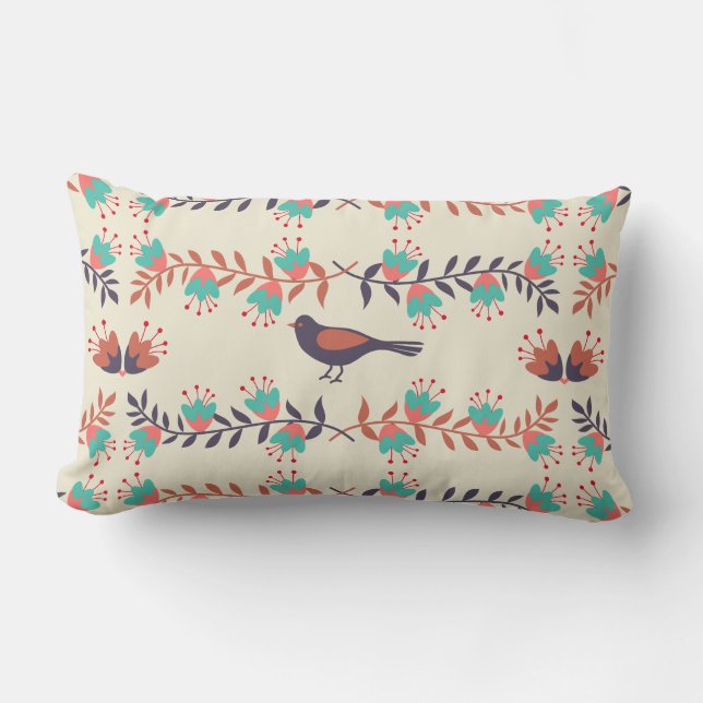 Coussin Rectangle Oiseau et art populaire floral (Recto)