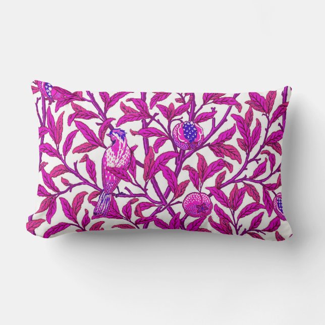 Coussin Rectangle Oiseau et grenade Art Nouveau, rose Fuchsia (Recto)