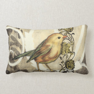 Coussin Rectangle Oiseau jaune et vert sur l'arrière - plan vintage