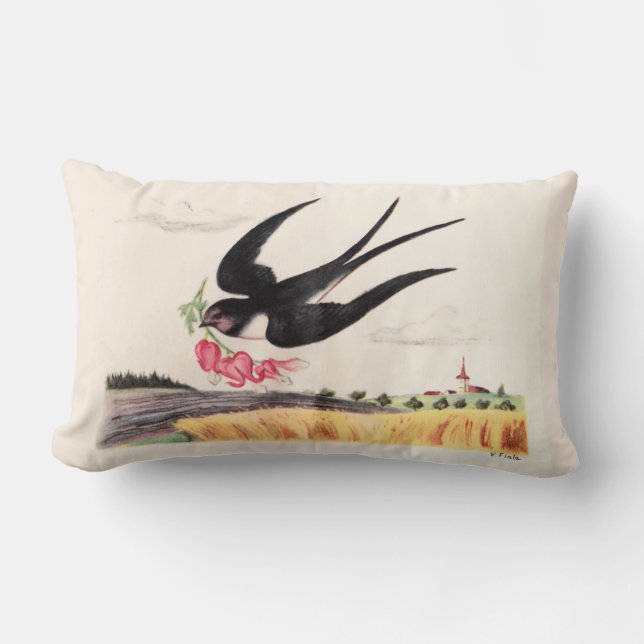 Coussin Rectangle Oiseau Volant Avec Fleurs (Recto)