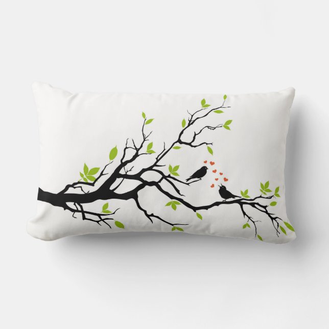 Coussin Rectangle Oiseaux affectueux sur la branche (Recto)