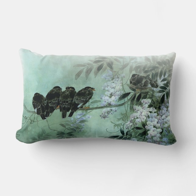 Coussin Rectangle Oiseaux asiatiques d'art sur une branche de (Recto)