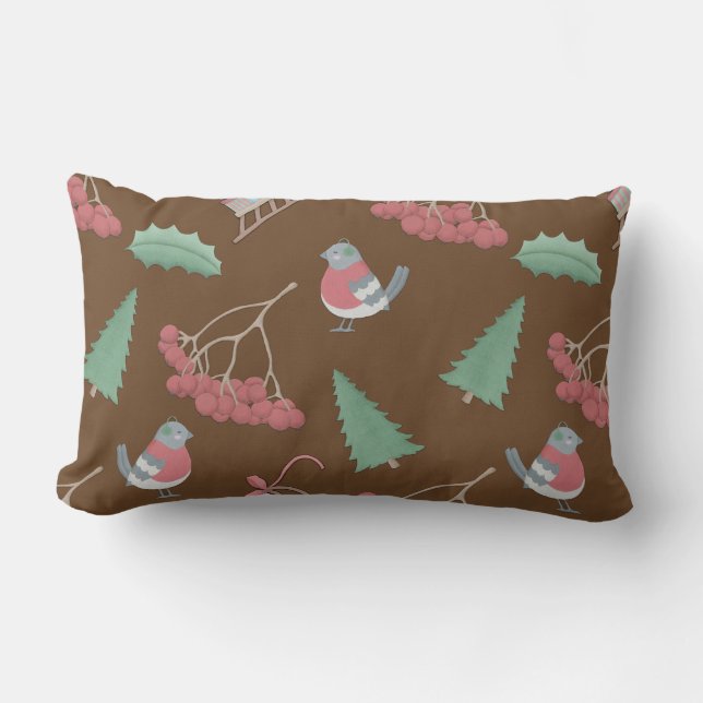Coussin Rectangle Oiseaux de Noël et traîneau (Recto)
