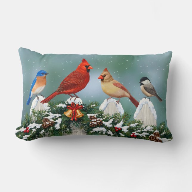 Coussin Rectangle Oiseaux de vacances et Garland de Noël (Recto)