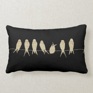 Coussin Rectangle Oiseaux musicaux Tan et carreau noir