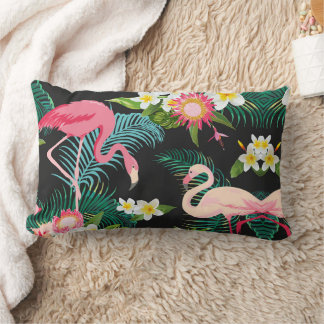 Coussin Rectangle Oiseaux tropicaux Fleurs Flamant rose Paysage aqua