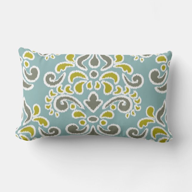 Coussin Rectangle Olive florale de Chatreuse d'Aqua de damassé (Recto)