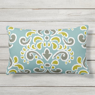 Coussin Rectangle Olive florale de Chatreuse d'Aqua de damassé