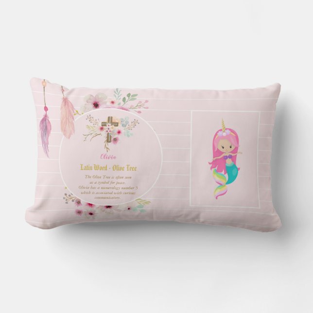 Coussin Rectangle OLIVIA - Filles Nom Signification Cadeau - Sirène  (Recto)