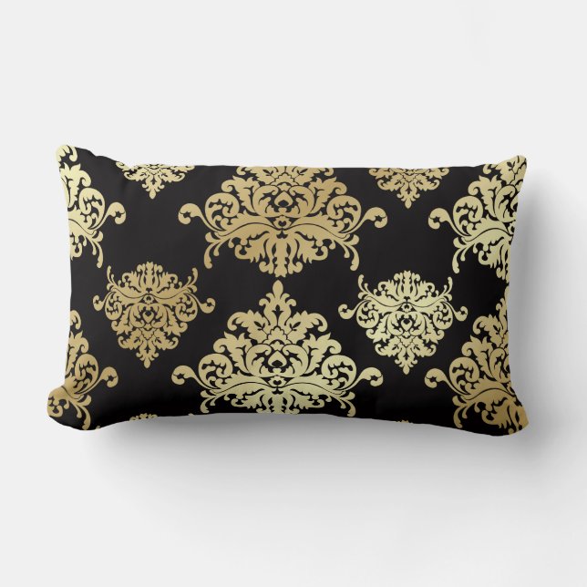 Coussin Rectangle or, damassé, antiquité, cru, motif, élégant, noir, (Recto)