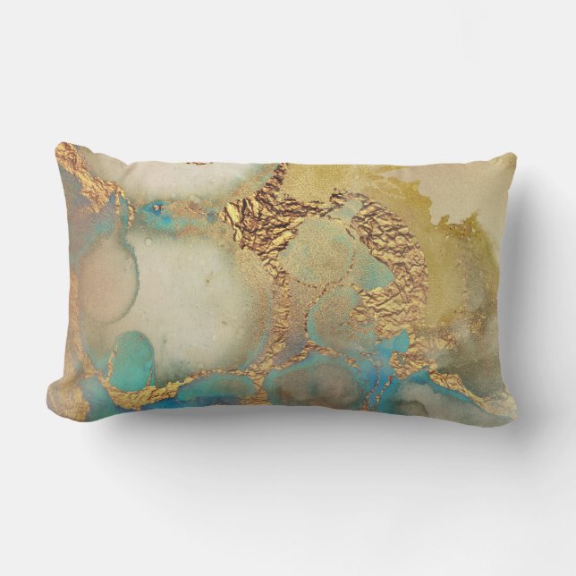 Coussin Rectangle or et turquoise peint (Recto)