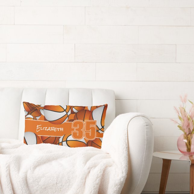 Coussin Rectangle orange blanc beaucoup de basket-ball filles salle  (Canapé)