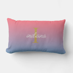 Coussin Rectangle Orange Bleu Ombré Moderne Monogramme Script Nom