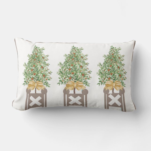 Coussin Rectangle Orange Topiaire Beige Chinoiserie (Recto)