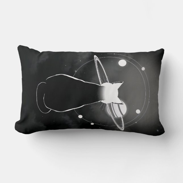 Coussin Rectangle Orbiting Cosmic Cat  Pillow — Minimalist Design (Recto)