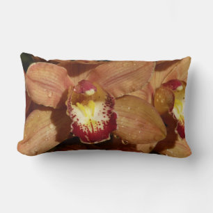 Coussin Rectangle Orchidées de Pêche avec Raindrops Floral