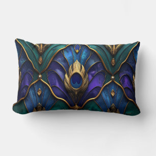 Coussin Rectangle Ornate Royal Peacock & Gold Luxury Pillow