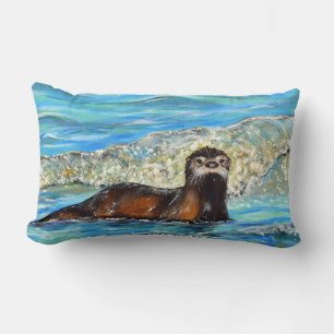Coussin Rectangle Otter in the Waves 2 Peinture
