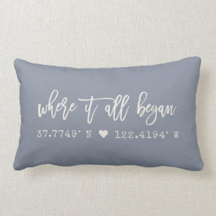 Coussin Rectangle Où tout a commencé Script Dusty Blue Coordinations