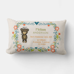 Coussin Rectangle Ours Brown mignon avec naissance à la Fleur Jaune