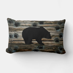 Coussin Rectangle Ours noir Pâtes d'ours noir Bois rustique