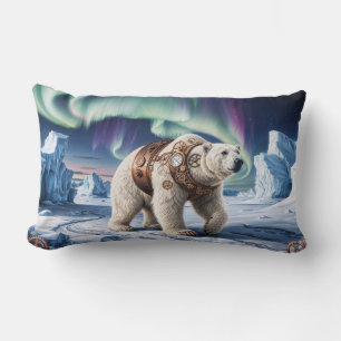 Coussin Rectangle Ours polaire vapeur et Aurora Art
