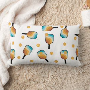 Coussin Rectangle Pagaies de Pickleball Retro et Motif de Ball