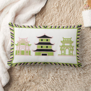 Coussin Rectangle Pagode Rose Vert Lumbar rayé