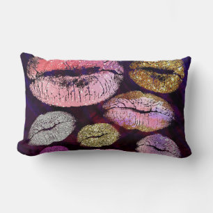 Coussin Rectangle Pailleté Étincelant Baiser Lèvres Beauté Maquillag