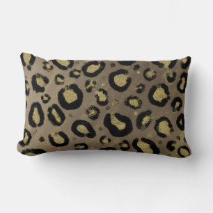 Coussin Rectangle Paillettes Or Brun & Imprimé Léopard Guépard Noir