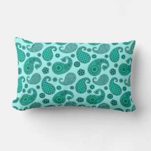 Coussin Rectangle Paisley Motif, Aqua et Turquoise