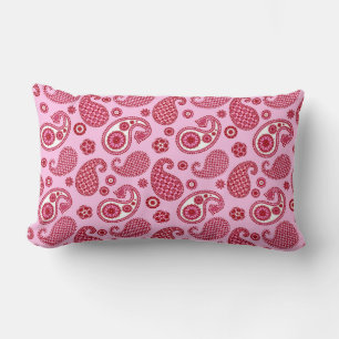 Coussin Rectangle Paisley Motif, Pepperment rose et blanc