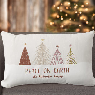 Coussin Rectangle Paix sur Terre Noël Arbres de Noël Élégants