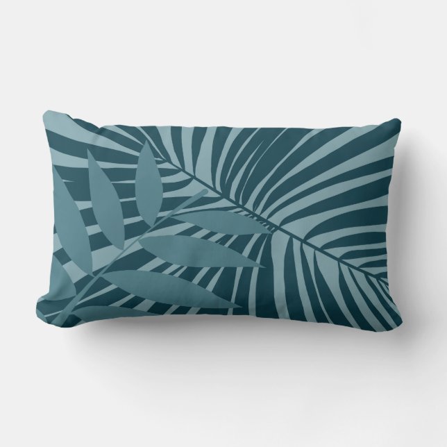 Coussin Rectangle palme & feuille tropicale abstrait en gris vert bl (Recto)