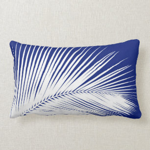 Coussin Rectangle Palmette - bleu marine et blanc