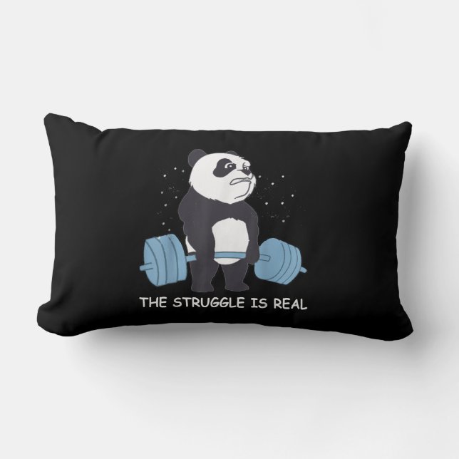 Coussin Rectangle Panda Struggle Est Véritable Ours Deadlift Gym Drô (Recto)