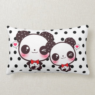 Coussin Rectangle Pandas de Kawaii sur le pois noir