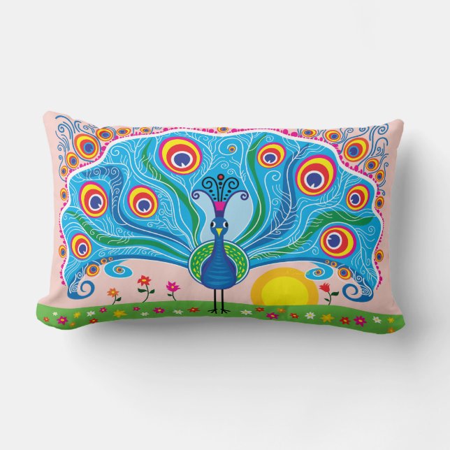 Coussin Rectangle Paon avec des fleurs (Recto)