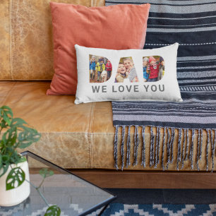 Coussin Rectangle Papa We Love You Custom Fête des pères 3 Photo Col