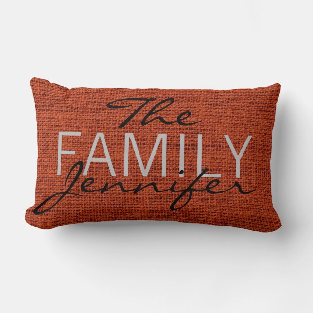 Coussin Rectangle Papier Monogramme Lin Rustique Brun-rouge (Recto)