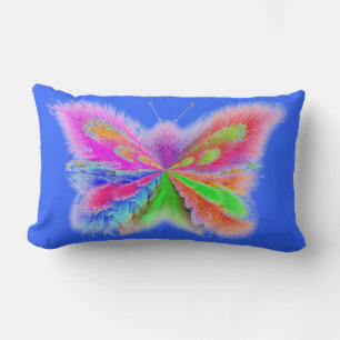 Coussin Rectangle Papillon artistique 2 faces bleu et orange