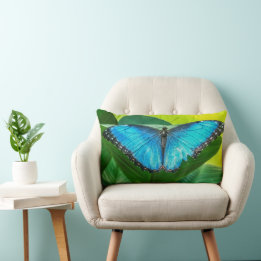 Coussin Rectangle Papillon bleu Morpho Floral Nature Art