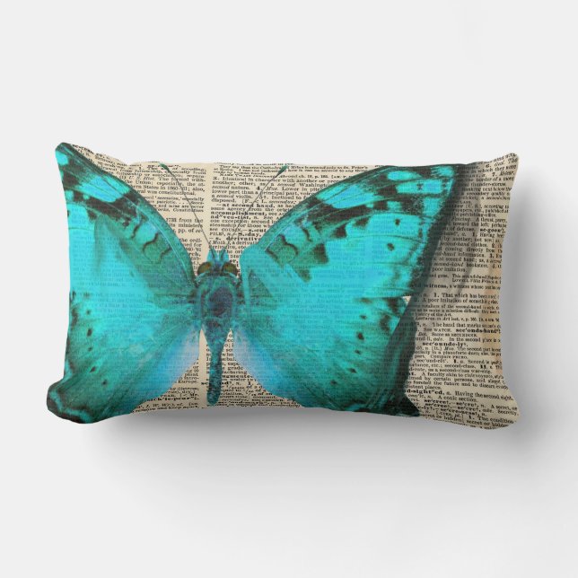 Coussin Rectangle Papillon bleu, page de dictionnaire, décoratif (Recto)