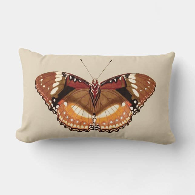 Coussin Rectangle Papillon de monarque en brun, rouille et crème (Recto)