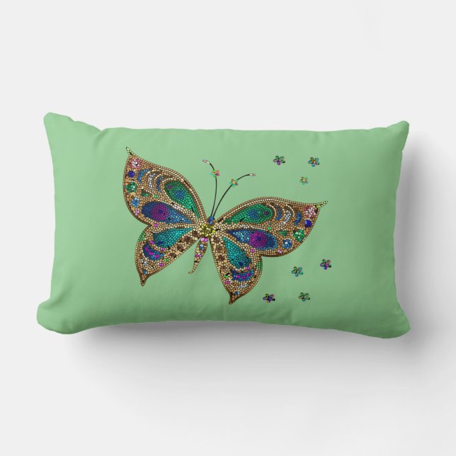 Coussin Rectangle Papillon de mosaïque vert (Recto)