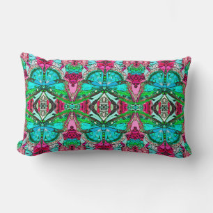 Coussin Rectangle Papillon et Motif Batik de Médaillon en Turquoise