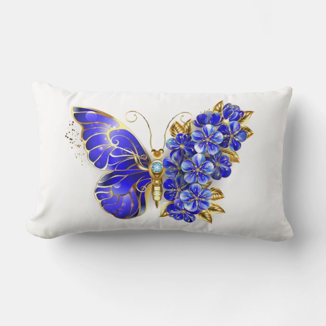 Coussin Rectangle Papillon Saphir Fleur (Recto)