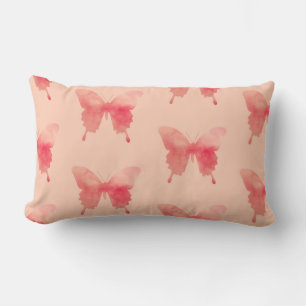 Coussin Rectangle Papillons d'aquarelle - Corail et Pêche