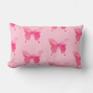 Coussin Rectangle Papillons d'aquarelle - Fuchsia et rose