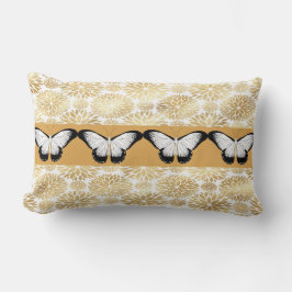 Coussin Rectangle Papillons noirs & blancs & Faux Gold Flowers